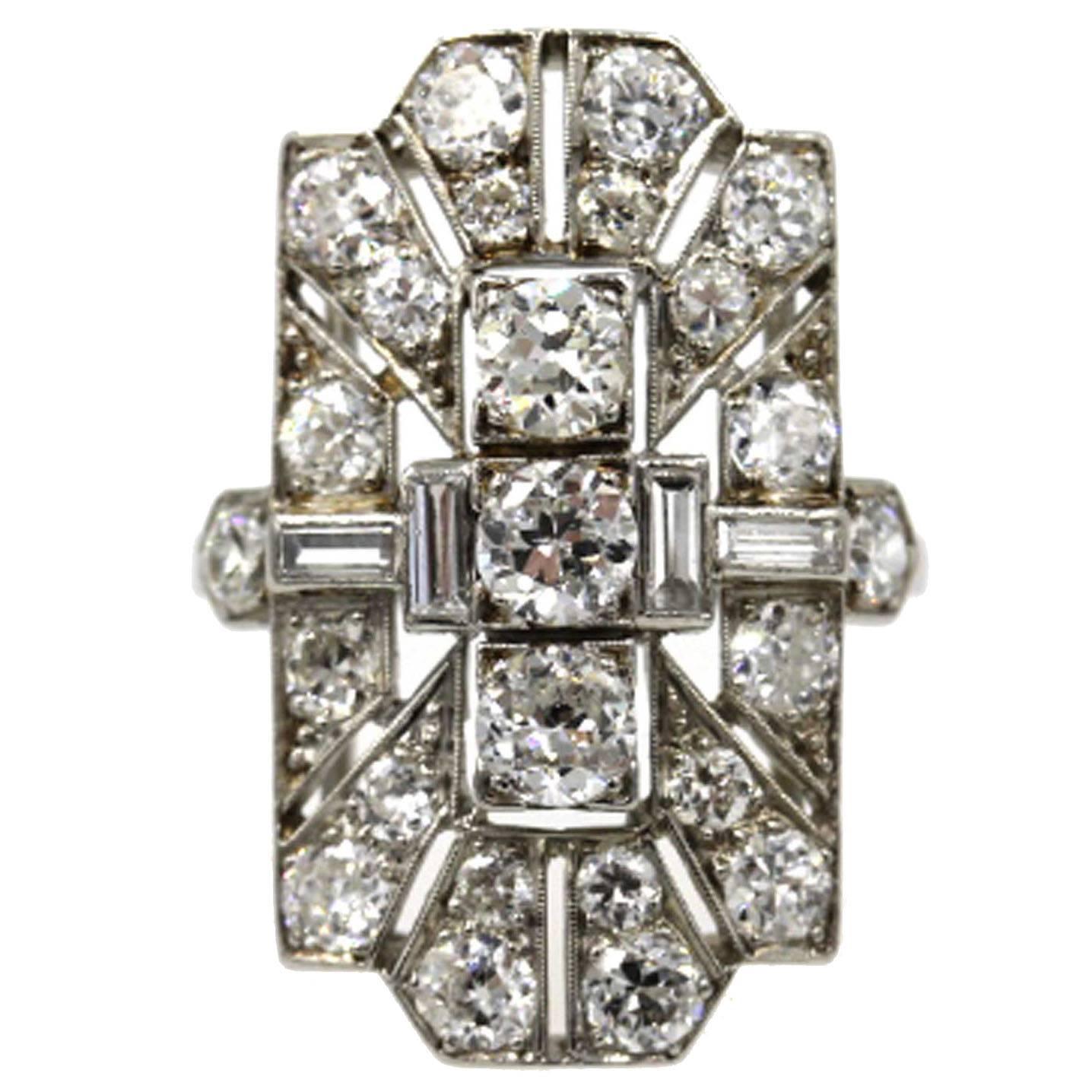 1920's Art Deco Diamond Platinum Dinner Ring