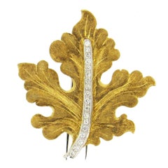 Buccellati Diamond Gold Leaf Brooch Pin 