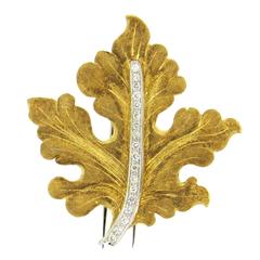 Buccellati Diamond Gold Leaf Brooch Pin 6