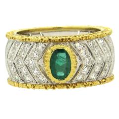 Buccellati Diamond Emerald Gold Band Ring 