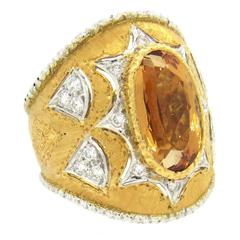 Buccellati Impressive Padparadscha Topaz Diamond Gold Dome Ring 9