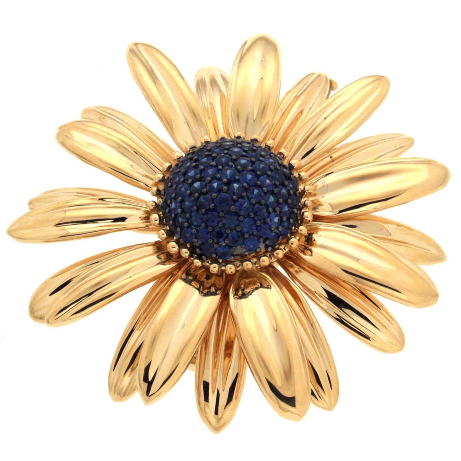 Valentin Magro Blue Sapphire Gold Daisy Brooch