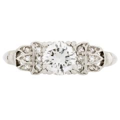 Vintage Art Deco Illusion-Set Diamond platinum engagement Ring with Bead-Set Shoulders