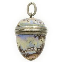 Victorian Pastel Painted Enamel Silver Egg Pendant