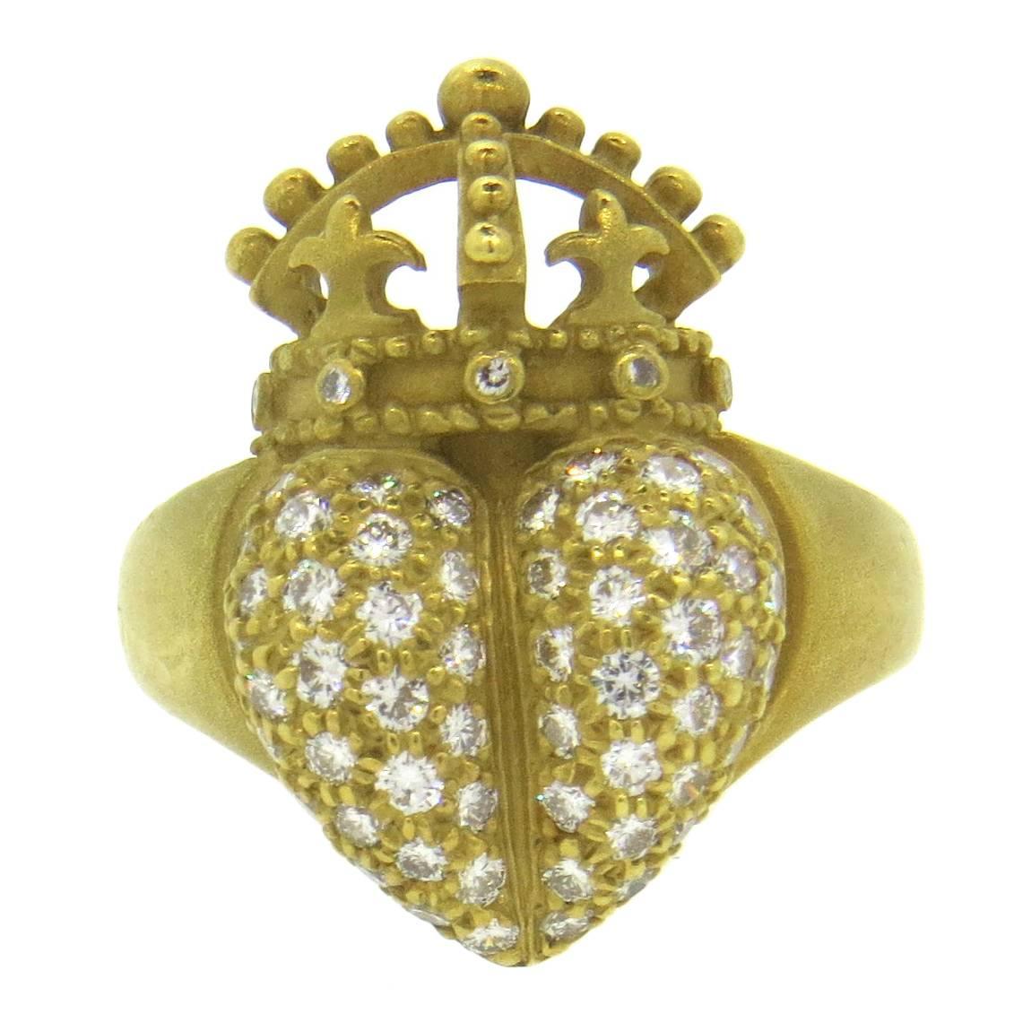 1987 Kieselstein-Cord Diamond Gold Heart Crown Ring