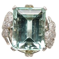 Aquamarine diamond Platinum cocktail Ring