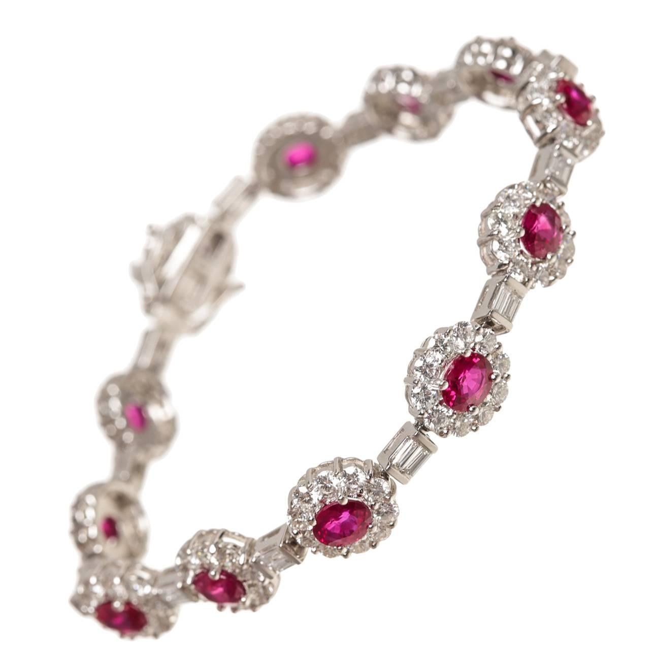 Ruby diamond gold link Bracelet For Sale