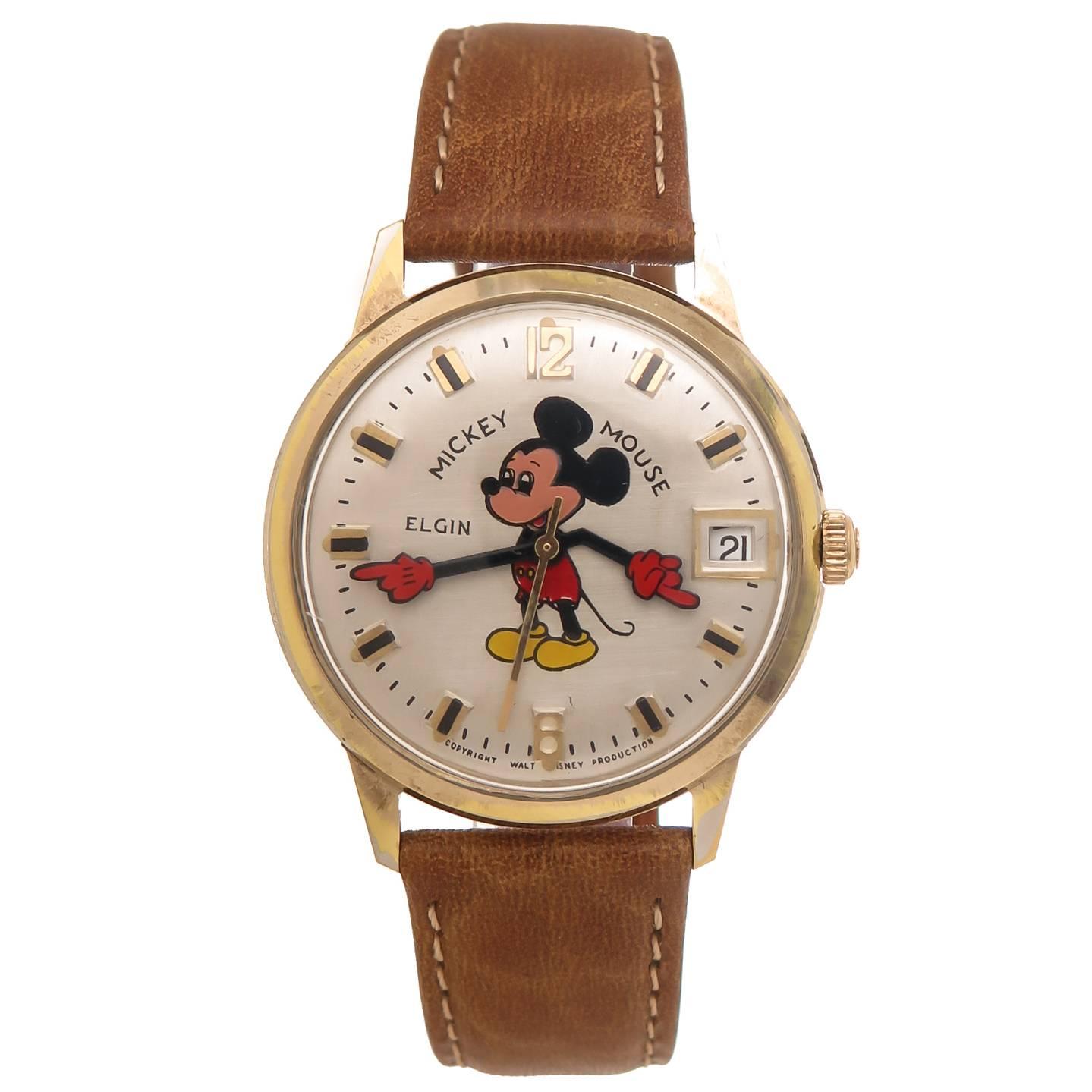 Elgin Yellow Gold Stainless Steel Mickey Mouse Wristwatch 