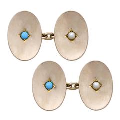 Edwardian Turquoise Pearl Gold Cufflinks