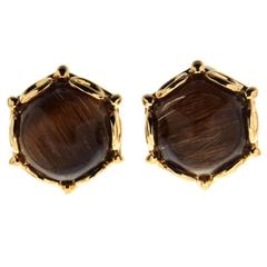Round rutilated quartz cabochon earrings 4