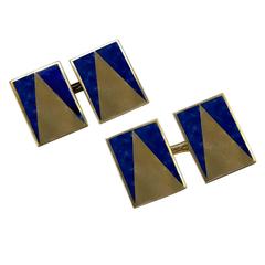 Art Deco Lapis Gold Cufflinks 3