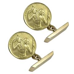 Vintage Paul Vincze St. Christopher Gold Cufflinks