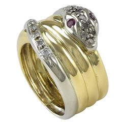 Shining Serpent Diamond Gold Wide Band Ring