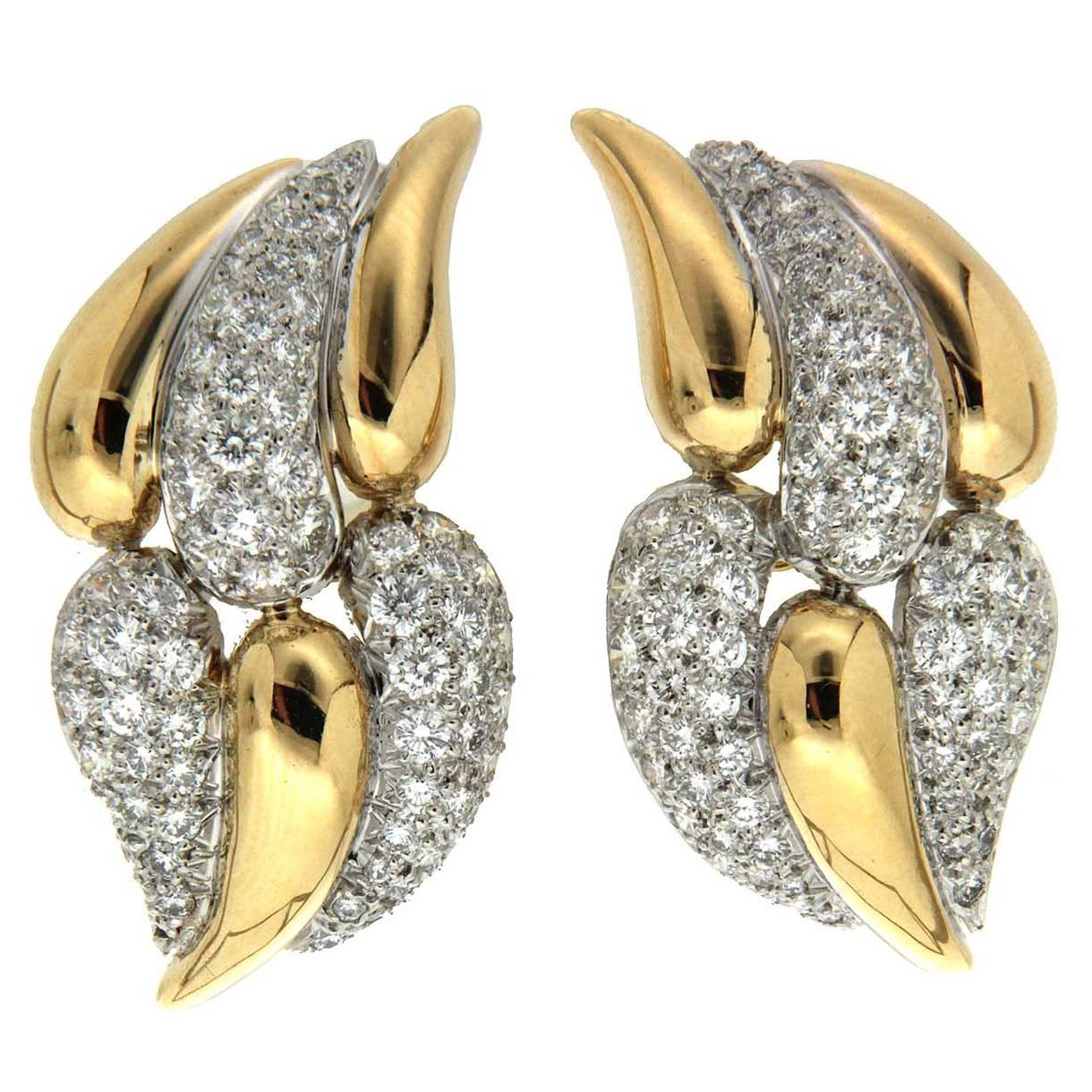 Valentin Magro Diamond Gold Platinum Flame Earrings