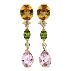 Yellow Beryl Oval Peridot Pear Drop Morganite Gold Earrings 10