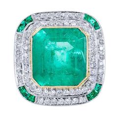 7.44 Carat Colombian Emerald Gold Platinum Cocktail Ring 10