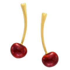 Angela Cummings Enamel Gold Cherry drop earrings