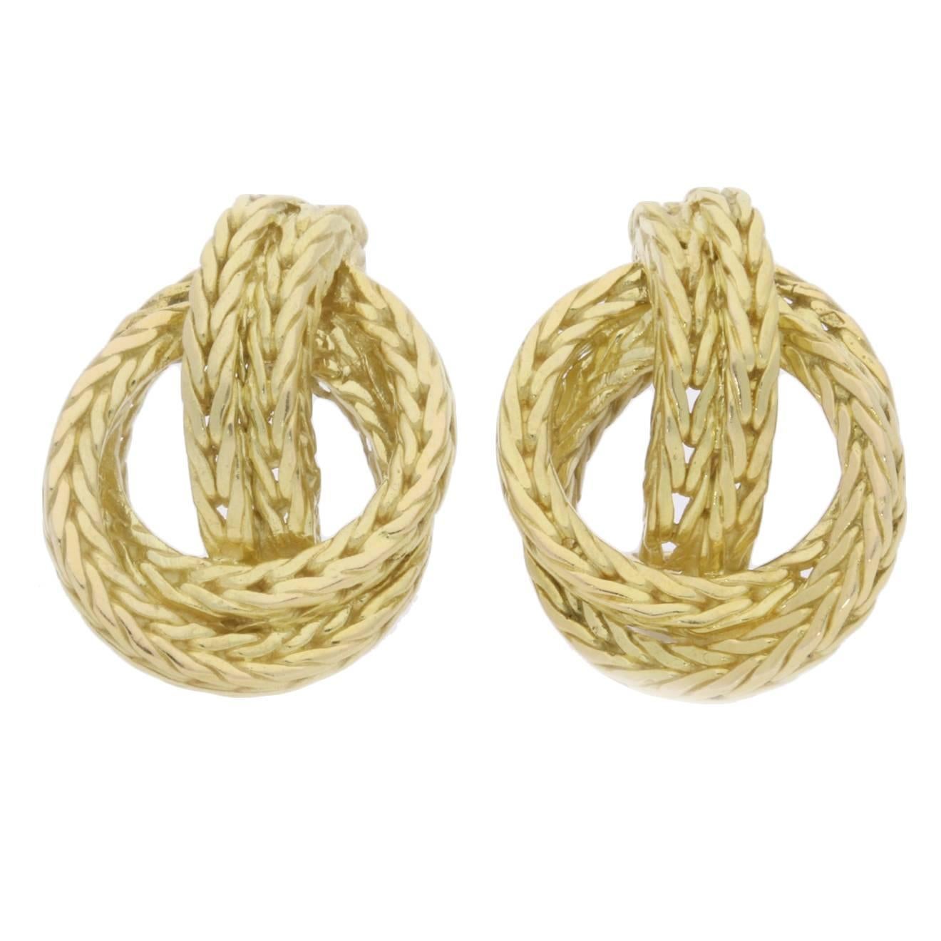 Gold 'NAUTICAL LINK' Knot Earrings By Hermes c.1970's