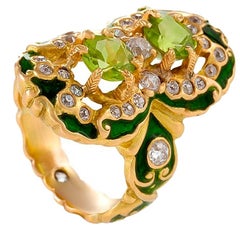 Marcus Marcus & Company Jugendstil Ring mit Peridot, Diamant, Gold und Emaille