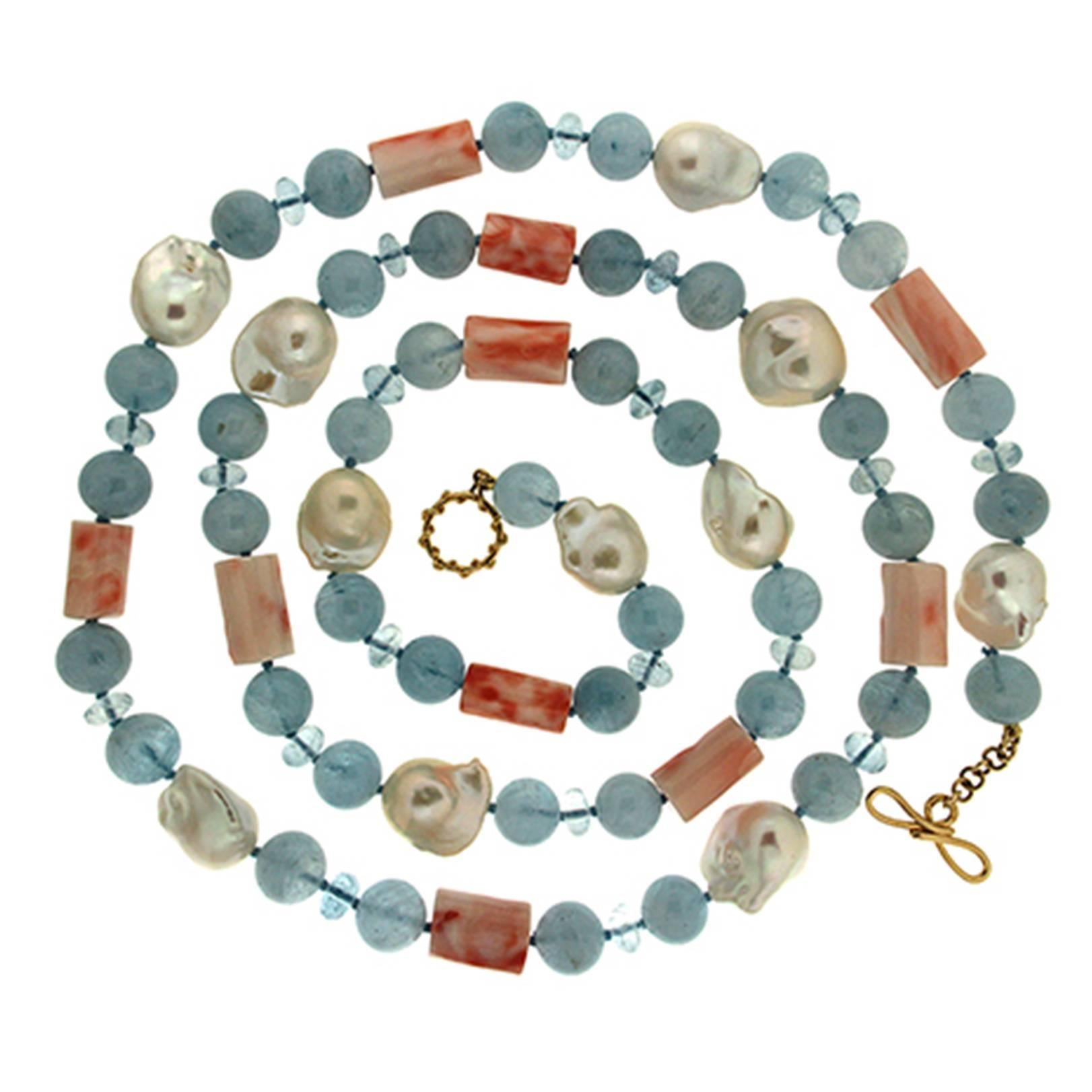 Valentin Magro Coral Tube Aquamarine Ball Freshwater Pearl Necklace