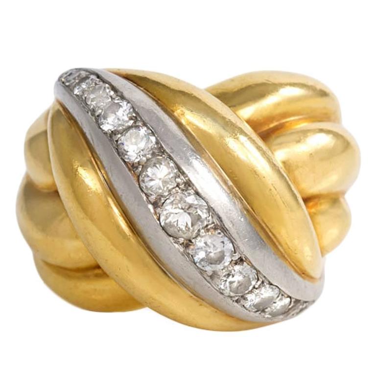 1940s Van Cleef and Arpels Diamond Gold Platinum Turban Ring at 1stDibs