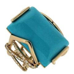 Turquoise Diamond Gold Solitaire Ring