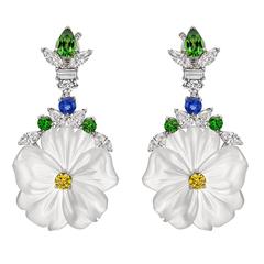 Raymond C. Yard Rock Crystal & Gemstone Flower Pendant Earrings