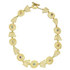 Gold Gemstone Geometric Link Necklace