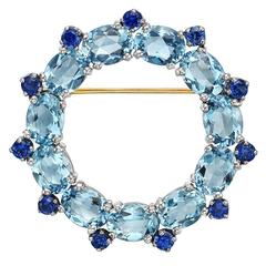 Aquamarine Sapphire Open Circle Brooch