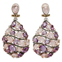 Manfredi Laser-Cut Amethyst Diamond Gold Drop Earrings 8