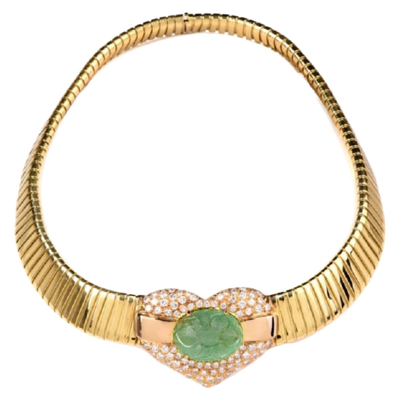 Emerald Diamond Gold Flexible Snake Choker Necklace