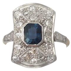 1.20Ct Sapphire & 0.68Ct Diamond, 18k Yellow Gold, Platinum Set Ring - Antique 12