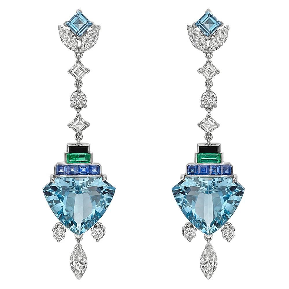 Raymond C. Yard Multicolored Gemstone Diamond Drop Earrings