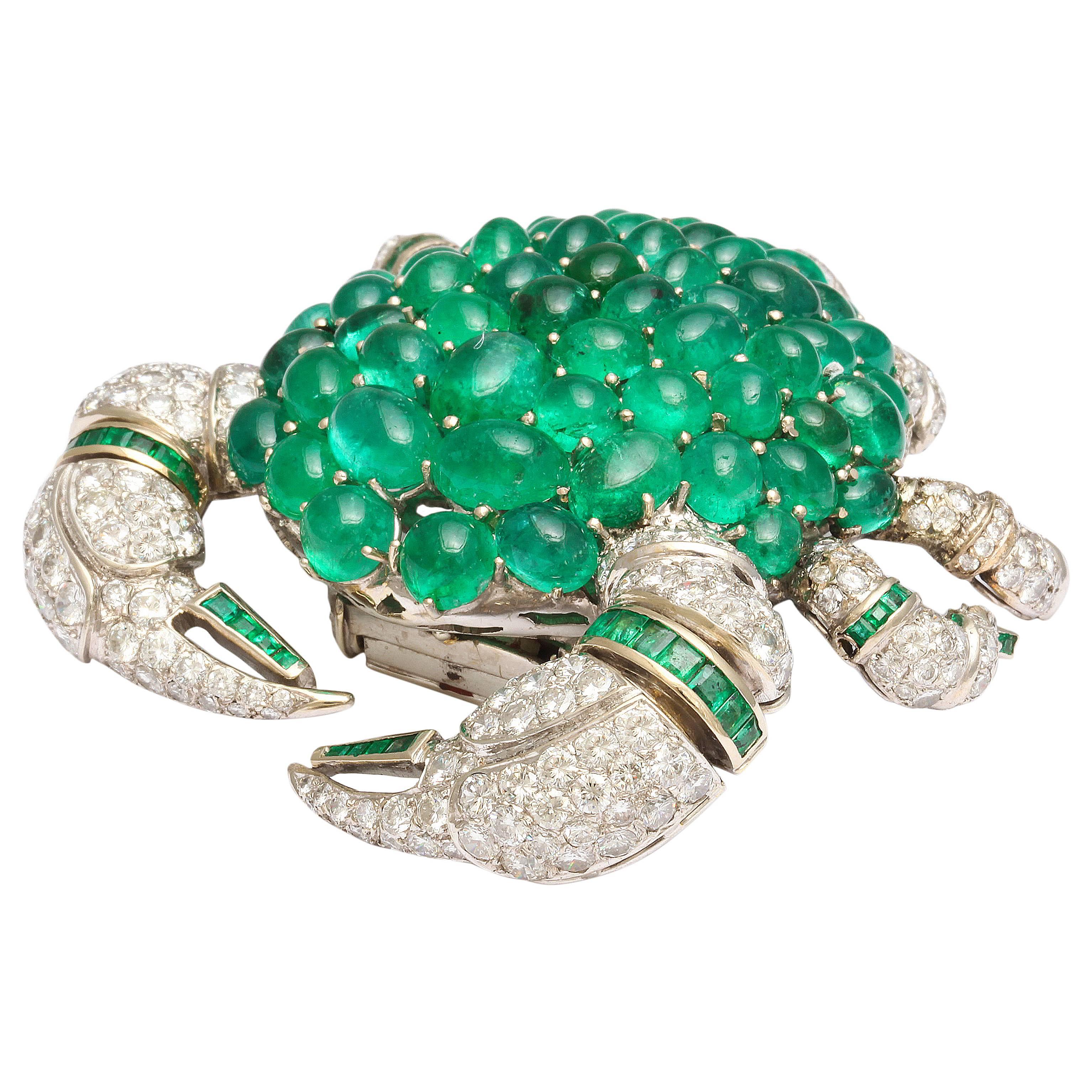 Stunning Emerald Diamond Gold Crab Brooch