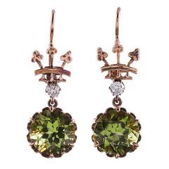 Antique Victorian Peridot & Diamond Crown Earrings
