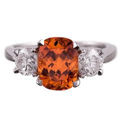  3.30 Carat Vivid Orange Garnet & Diamond Ring