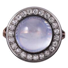 Art Deco Moonstone & Diamond Cluster Ring