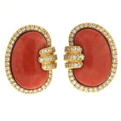 Coral Diamond Gold Bean Earrings 5