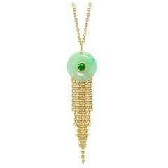 Ana De Costa Yellow Gold GreenJade Green Tsavorite Circular Disc Drop Pendant