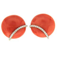 Coral Diamond Gold Button Earrings 1
