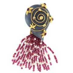 Chalcedony Pearl Ruby Diamond Gold Snail Brooch 12