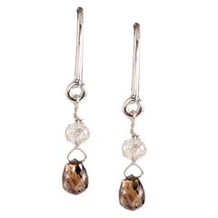 VIVAAN Champagne Briolette Diamond Gold Dangle Earrings