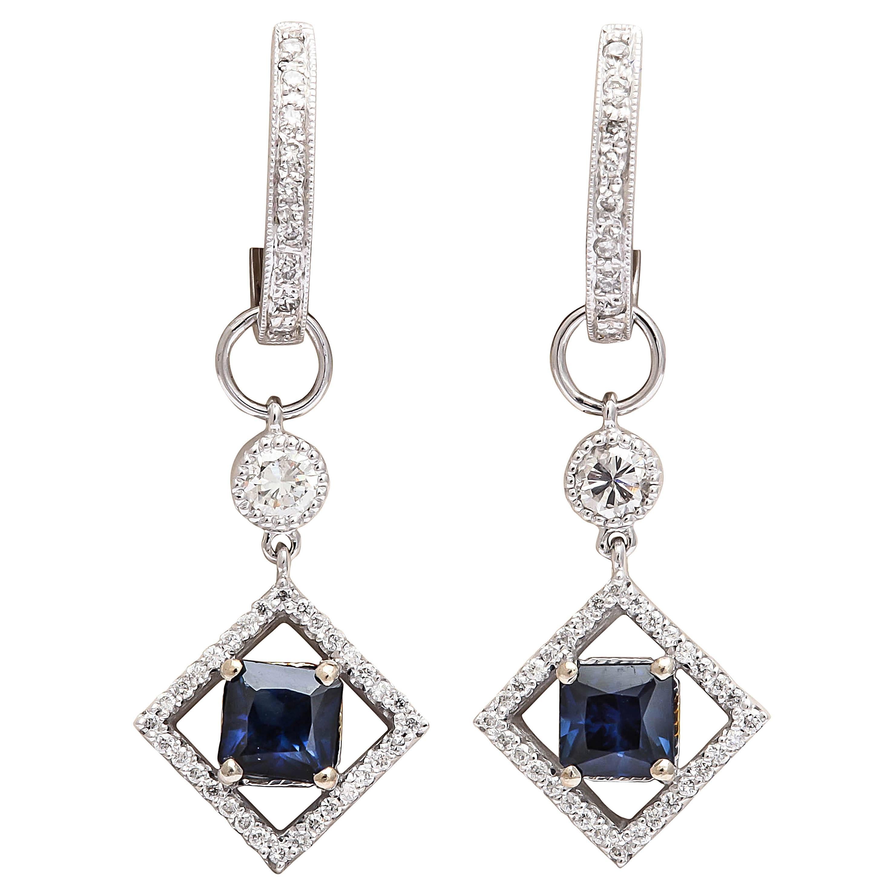 Sapphire Diamond Gold Huggie Earrings with Earring Charms For Sale