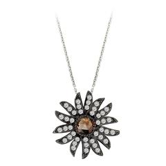 VIVAAN Champagne Rose Cut Diamond Floral Pendant Necklace in 18k Gold