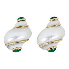 Seaman Schepps Shell Emerald Gold Earrings 3