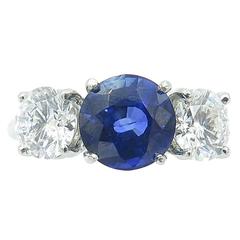 Vintage Tiffany & Co. Sapphire Diamond Platinum Three Stone Ring