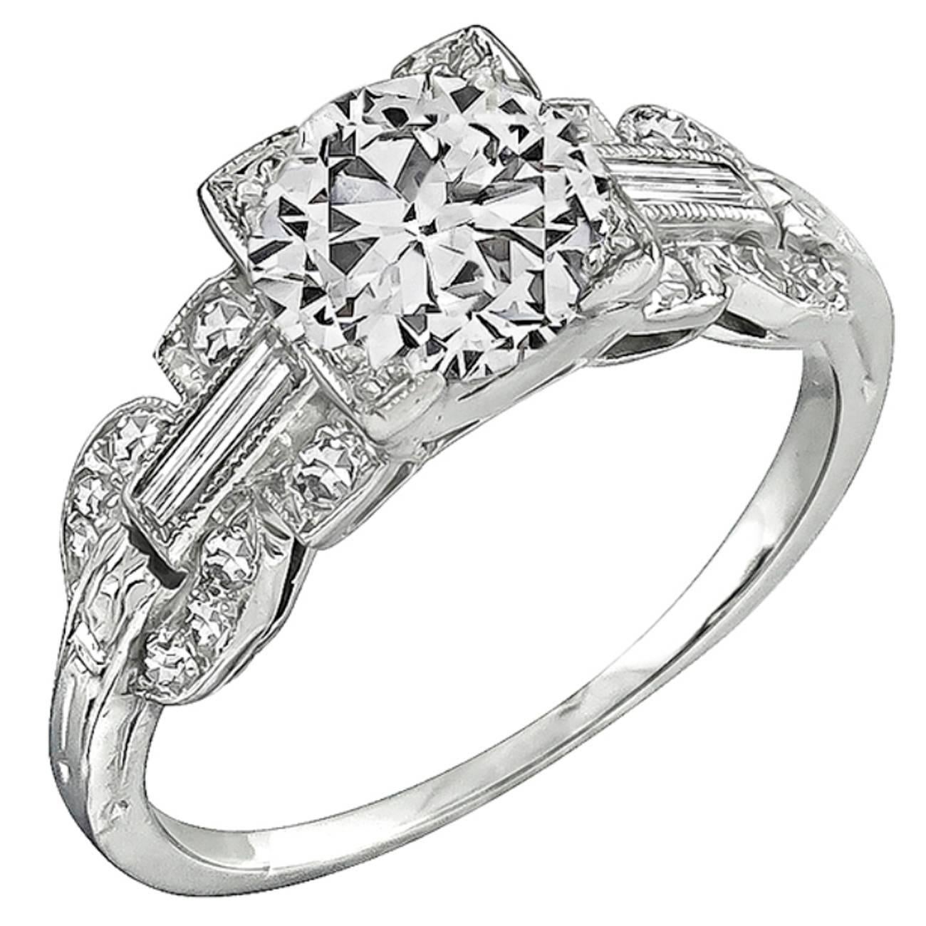 Art Deco GIA Cert 1.02 Carat Diamond Platinum Engagement Ring For Sale