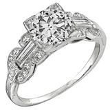 Art Deco GIA Cert 1.02 Carat Diamond Platinum Engagement Ring