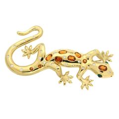 Gold Salamander Brooch with Citrines and Diamonds 2