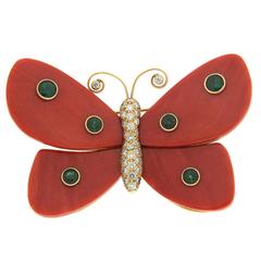 Valentin Magro Mariposas Large Coral Tsavorite Diamond Gold Butterfly Pin 3